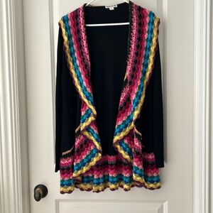 Double Zero Crochet Rainbow Cardigan Long Sleeves Lightweight size M black